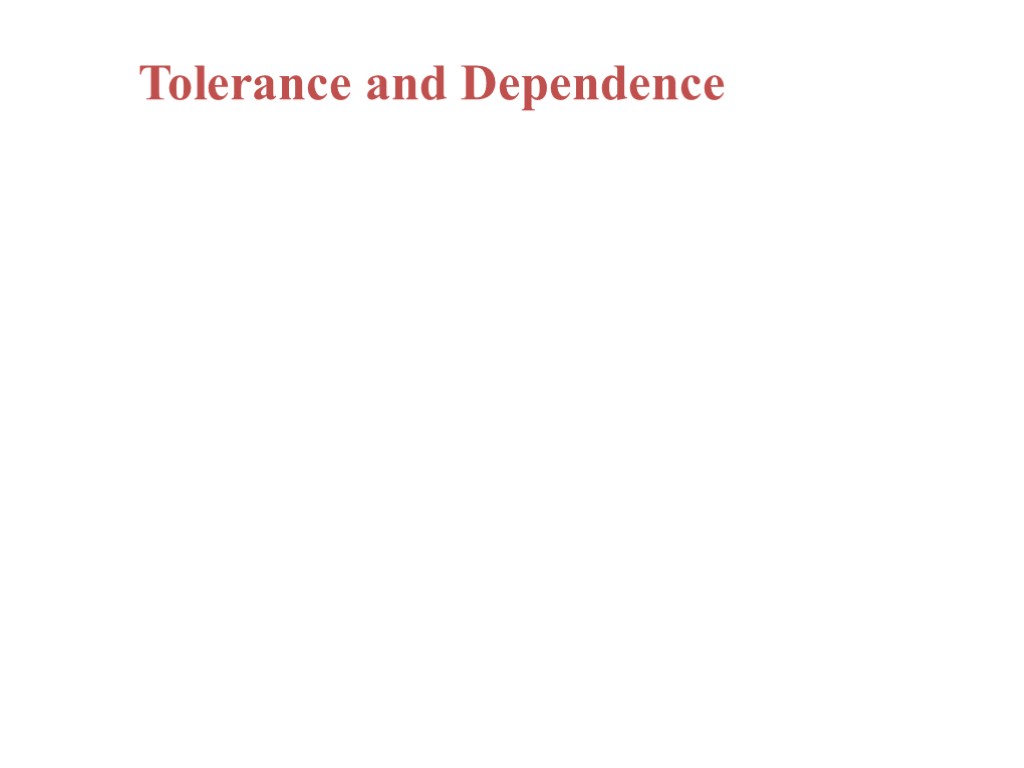 Tolerance and Dependence Drugs may result in physical or psychological dependence Tolerance means that